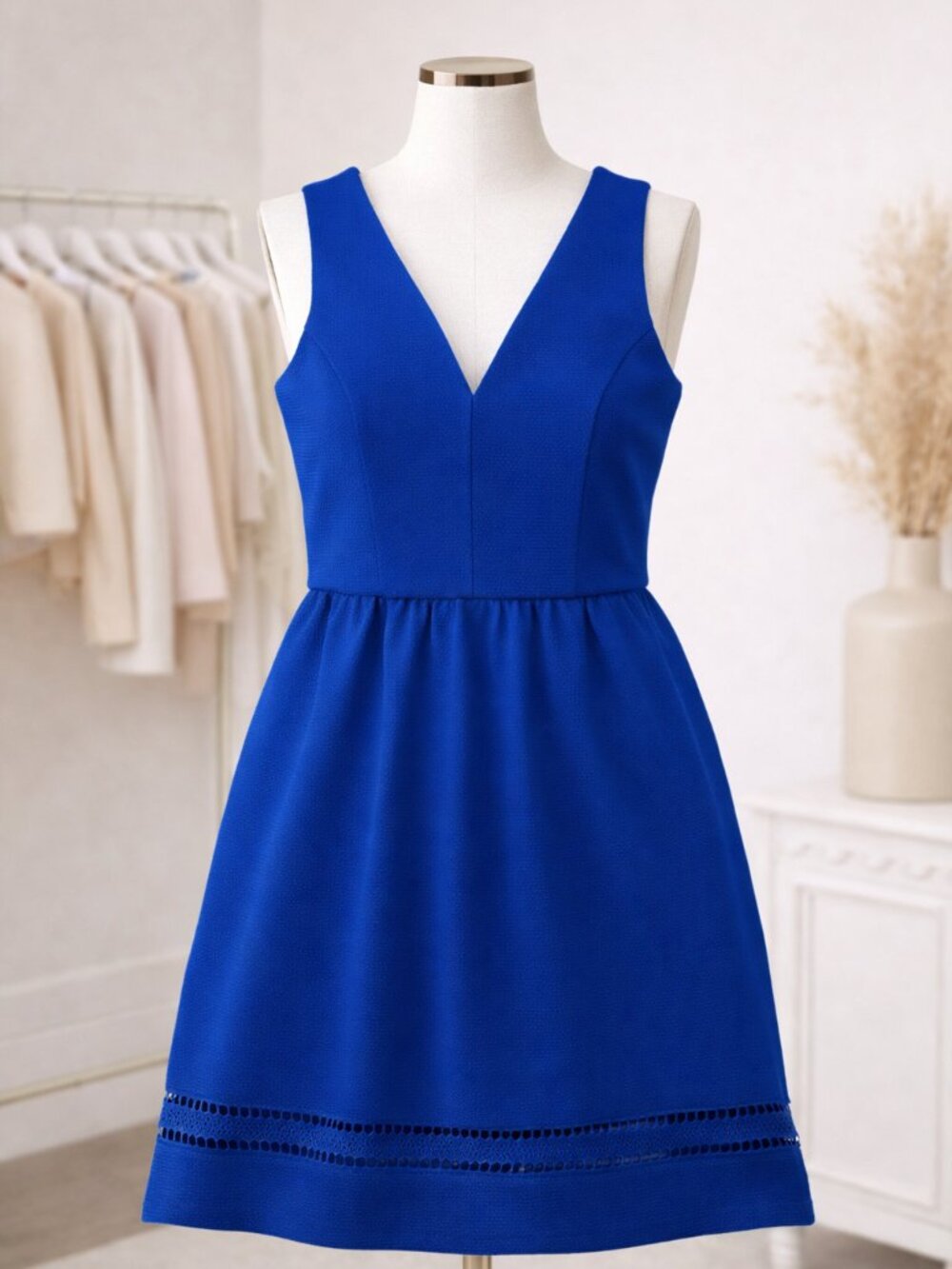 Royal Blue Lace Hem Fit & Flare Dress Sleeveless VโNeck Fairycore Barbiecore